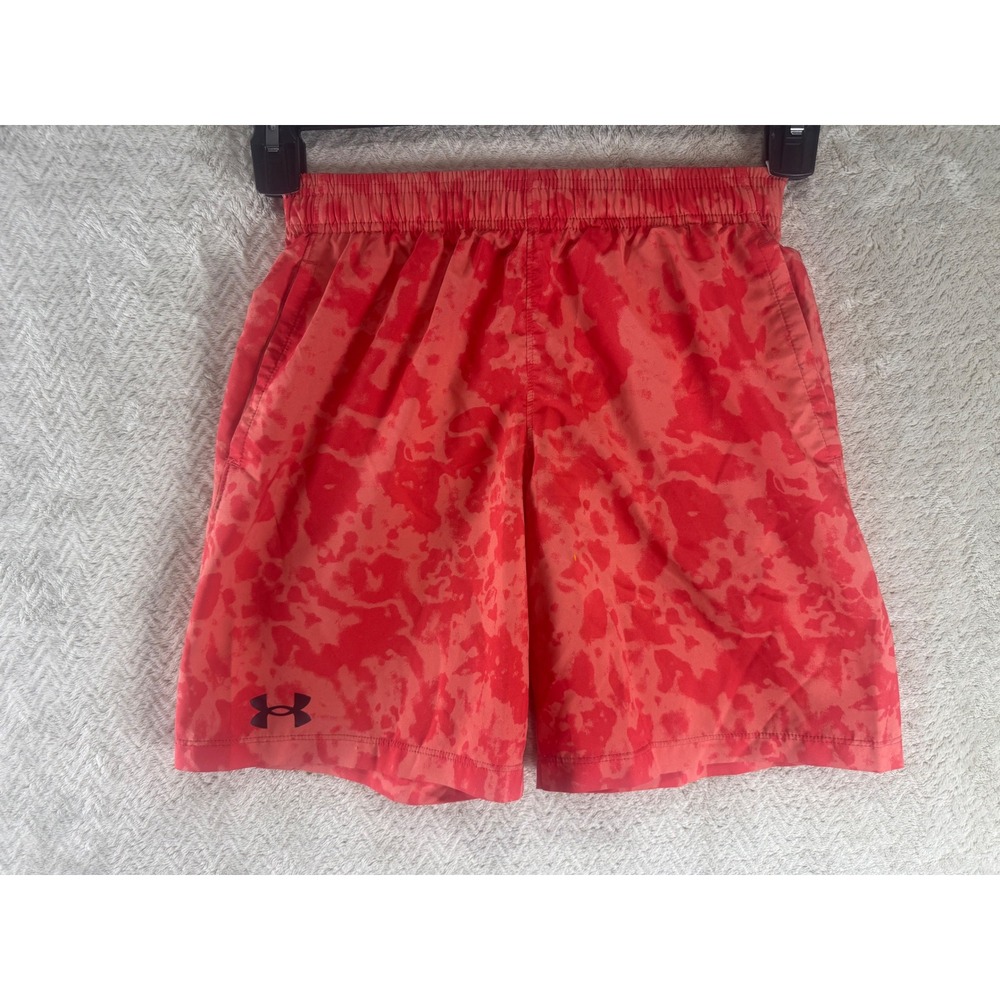 Under Armour Boys Red Orange Abstract Print Athletic Shorts Medium YM JM